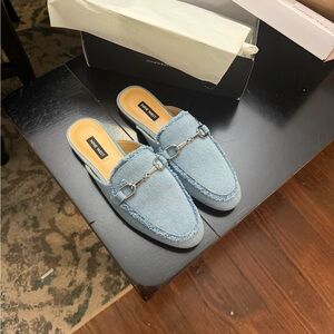 Nine West Light Blue Denim Slip-On Loafers with Metal Bit